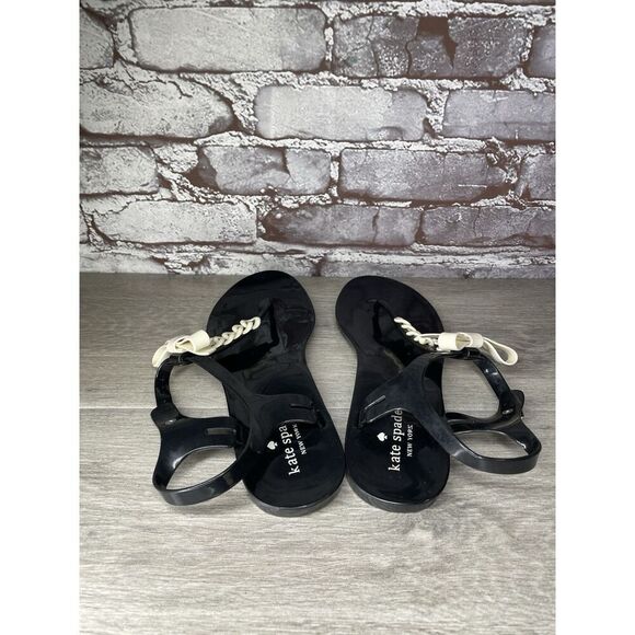 Kate Spade Bennett Black White Bow Jelly Rubber Flat Sandals Women Sz 9M US/40EU - Picture 4 of 16